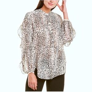 MAX STUDIO Animal Print Flowy Chiffon Blouse with Ruffle Long Sleeves